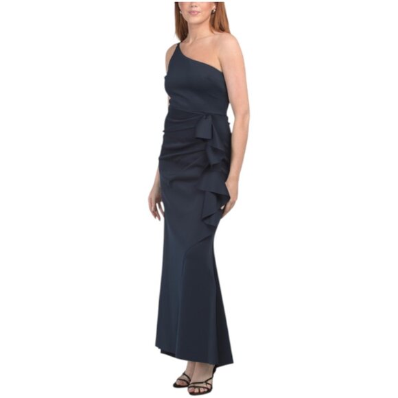 XSCAPE Made In Usa One Shoulder Ruffled Side Gown - Picture 1 of 2